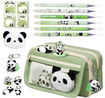 Namajunas - Panda etui - Pennenzak - Jongens en Meisjes - Etuis voor school - Met 6 Panda Pennen & Panda Knuffel - School Spullen
