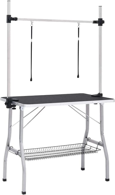 Opvouwbare Huisdier Verzorgingstafel - 90 x 60 x 76 cm - Verstelbare Hoogte - Geschikt voor Trimmen en Baden - Zwart - Staal