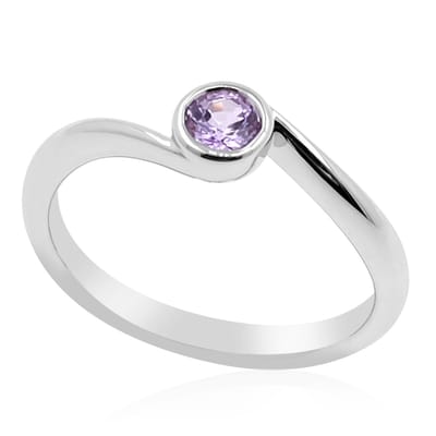 Cavill - Zilveren Ring Dames - 925 Sterling Zilver Gerhodineerd - Ceylon Paarse Saffier Rond 0,207 ct - Bezel Zetting - Modern Design Elegantie