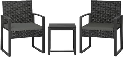 Gutent Loungesets - Bistroset - 3 Delig - 2 Tuinstoelen - Salontafel - Incl Afneembare Kussens - Ratten - Donkergrijs