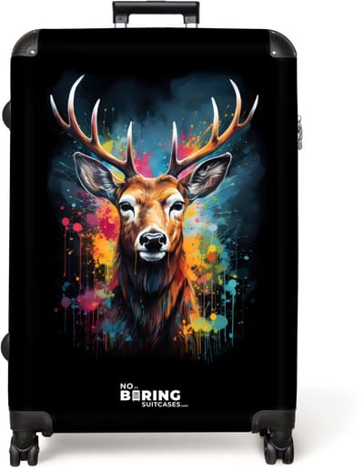 NoBoringSuitcases.com® - Koffer groot - Reiskoffer lichtgewicht - Hert met gewei tussen graffiti spray - Rolkoffer met 4 wielen - Grote trolley XL - 98 liter bagage