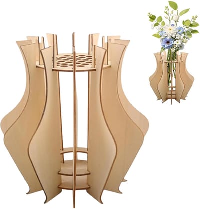 Houten Bloemenvaas Als Puzzel - Decoratieve Houten Vaas voor Gedroogde Bloemen