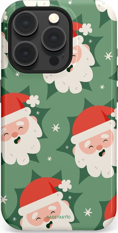 Casetastic hoesje geschikt voor Apple iPhone 15 Pro - MagSafe - Dubbellaagse bescherming - Vrolijke Kerstmannen in de Sneeuw - Fashion Case - Saliegroen Wit Perzik Crème