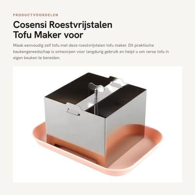 Dailygoods- Tofu Maker - Roestvrij Staal - Tofu Persvorm - Mal voor Sojaboon - DIY Tofu Maken - 12 x 12 x 9 cm - Stevig en Praktisch