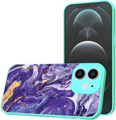 Smartphonica Telefoonhoesje Geschikt voor iPhone 12 met Paars Goud Marmer opdruk - TPU Back Cover Case Purple Gold Marble Design - Turquoise geschikt voor iPhone 12