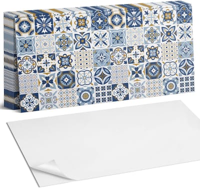 Coloray Plaktegels - Decoratieve tegelpatronen Zelfklevende Wandtegels - 40 cm x 20 cm - Blauw Plaktegels - 10 stuks - Rechthoek PVC Tegels - Plaktegels Badkamer - Vloertegels Zelfklevend - Vinyl Tegels Zelfklevend - Portugese Tegels
