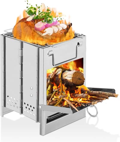 Campingkooktoestel & Mini Houtskoolbarbecue – Inklapbare RVS Houtkachel met Draagtas | Compact & Lichtgewicht voor Backpacking, Wandelen & Kamperen