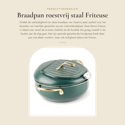 Dailygoods- Braadpan 14 cm - Roestvrij Staal - Inductie - Geïsoleerde Handgreep - Veilig Frituren - Donkergroen - Frituurpan