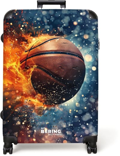 NoBoringSuitcases.com® - Koffer groot - Reiskoffer lichtgewicht - Basketbal - Vuur - Dynamisch - Rolkoffer met 4 wielen - Grote trolley XL - 98 liter bagage