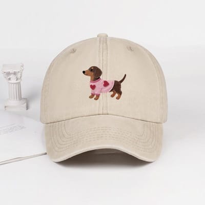 Schattige Dashond in Roze Hart Trui Print Baseballpet Mannen Vrouwen Vintage Gewassen Katoen Verstelbare Papa Hoed Huisdieren Liefhebber Zon Hoed black