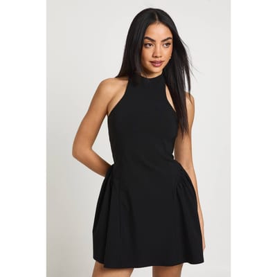 boohoo Dames Halterneck Wijde Rok Mini Jurk | Black | Maat: 12