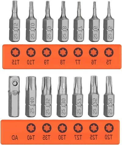 14-delige Torx Schroevendraaier Bit Set met Gat, 1/4 Inch Hex Shank, S2 Staal, Magnetische Torx Bits, Tamper Proof Beveiligingsbits en Sleuf (25mm Lengte)