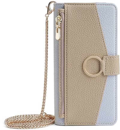 Modieuze Wallet Case – Geschikt voor Samsung Galaxy S24 Plus – Luxe Telefoonhoesje met Polsband en Schouderkoord - Blauw