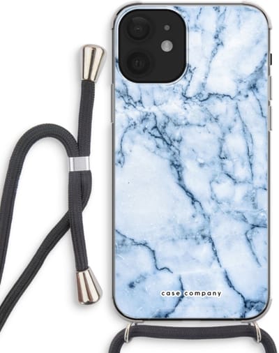 Case Company® - Hoesje met koord geschikt voor iPhone 12 mini hoesje met Koord - Blauw marmer - Telefoonhoesje met Zwart Koord - Bescherming aan alle Kanten en Over de Schermrand