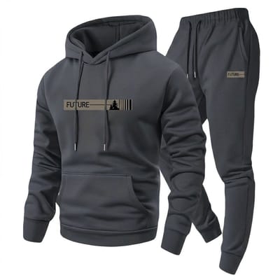 Donkergrijs fitness trainingspak heren hoodie en jogging broek sport pak met capuchon trekkoord elastische tailleband trainings set vrijetijds pak maat M