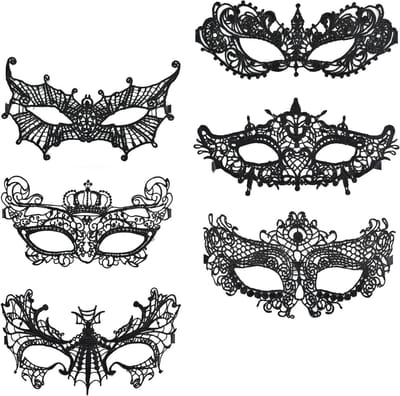 Set van 6 Venetiaanse Masks voor Vrouwen - Sexy Zwarte Oogmaskers voor Halloween, Carnaval en Feestjes - Masquerade en Cosplay Accessoires