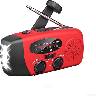 AHD® Opwindbare Radio - Zaklamp Opwindbaar - Opwindbare Zaklamp - Rood - 11cm x 18cm x 9cm