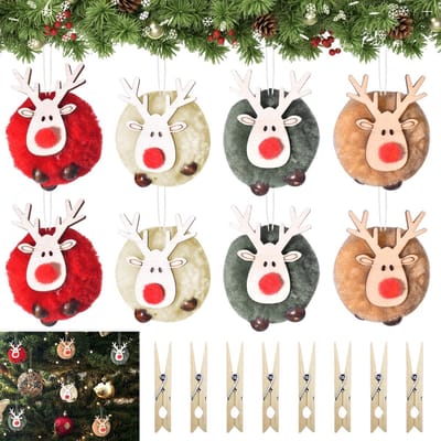 Pluche/Houten Hangers - Dailygoods- Kersthangers Verpakking van 8