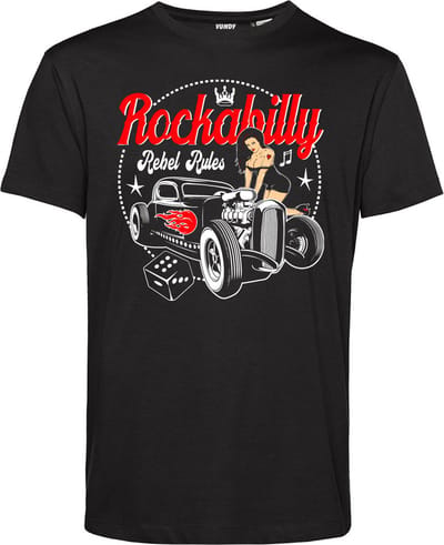 T-shirt Rebel Rules Rockabilly | Foute Party | Rock'n'Roll | Jaren 80 | Zwart | maat XS