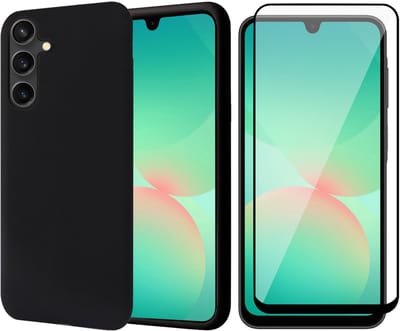 Hoesje geschikt voor Samsung Galaxy A17 5G / A26 - Screenprotector Volledig Dekkend Glas - Mat Back Case Zwart