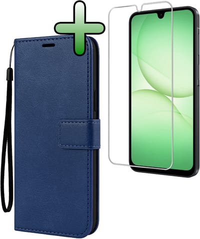 Hoesje Met Screenprotector - Geschikt voor Samsung Galaxy A17 - Luxe Pasjeshouder - Bookcase Portemonee - Flip Case - Kunstleer Book Case - Flipcase - Book Cover - Walletcase - Portemonneehoes - Donkerblauw