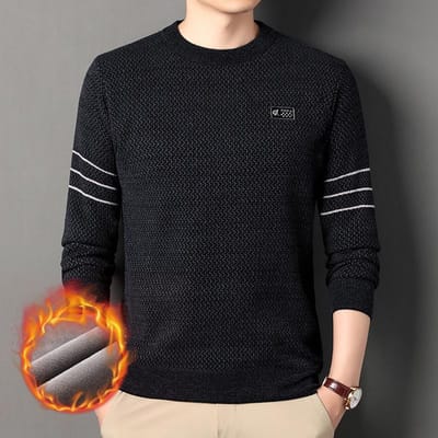 Hiver Nouveau Pull Velours de Furet Plus Velours pour Hommes d'Âge Moyen Col Rond Épaissi Chaud Chemise de Fond pour Hommes 3XL black
