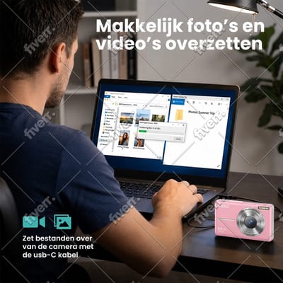 Kiekz Kindercamera 64MP - Fotocamera Full HD - Compact Camera - Fototoestel - Digitale Camera met Autofocus - Inclusief 32GB SD Kaart - Roze