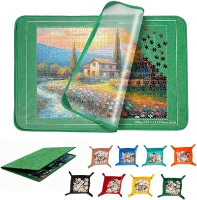 Thijox - Puzzlemat voor 1000 Stukjes, Inklapbare Puzzelplank 32x22 inch met Antislip, Stofbeschermingsdeksel & 8 Kleurgecodeerde Sorteerbakjes voor Th