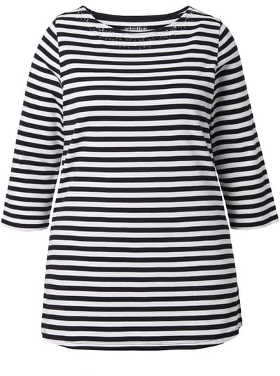 Ulla Popken - Dames - Shirt boothals 3/4-mouw Pima-katoen - Zwart - Maat 42+
