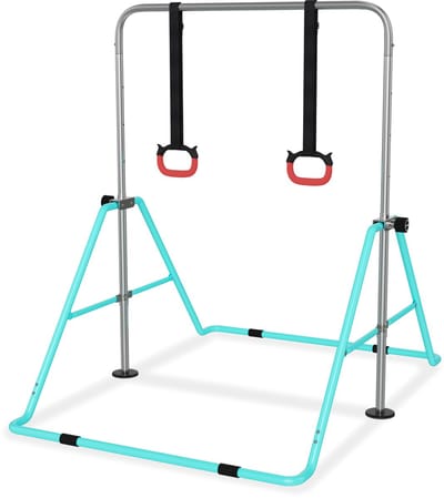 Froadp In hoogte verstelbare gymnastiekstang Kinderen Opvouwbare rekstok Indoor gymnastiekstangen Turntoestellen voor kinderen Indoor gym Tuin Max. belastbaar 140 LBS met trekring mintgroen