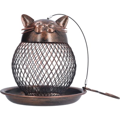 Mangeoire à Oiseaux Grillage Métallique Mangeoire pour Oiseaux Sauvages Décoration de Jardin de Cour Suspendue Forme Chaton Rétro