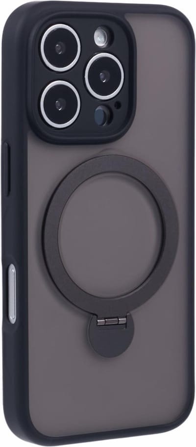 Coverup Hoesje - Geschikt voor iPhone 16 Pro Hoesje - Coverup Transparante Siliconen Back Cover met 360° MagSafe Compatible Ring Kickstand - Zwart