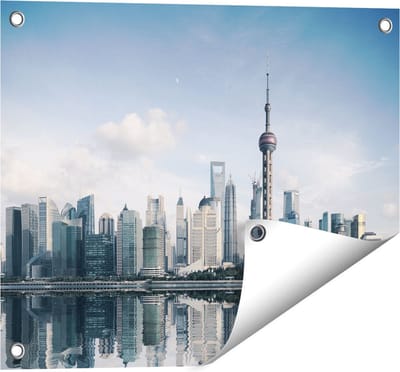 Gards Tuinposter Shanghai Skyline in China - 50x40 cm - Tuindoek - Tuindecoratie - Wanddecoratie buiten - Tuinschilderij