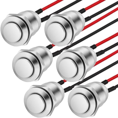 Waterproof Momentary Pushbutton Switch 12mm - 6 Stuks met Voorbedradiging