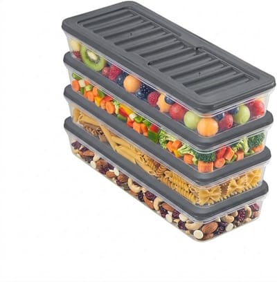 Stapelbare vershouddozen set 4x1170 ml - Voorraaddozen voor vriezer en koelkast - Herbruikbare snijboxen met deksel - Vorstbestendig tot -25°C