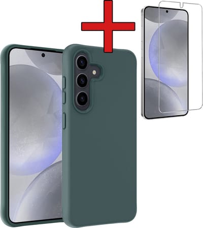 Hoesje - Met Screenprotector - Geschikt voor Samsung Galaxy S24 - Sterk & Shockproof - Telefoon Hoes - Back Cover - Siliconen Case - Telefoonhoes - Donkergroen