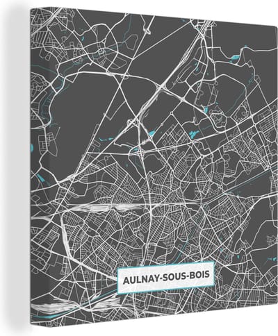 Canvas Schilderij Plattegrond - Stadskaart - Kaart - Frankrijk - Aulnay-sous-Bois - 20x20 cm - Wanddecoratie