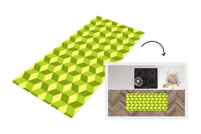 Keukenloper - Loper keuken - Patroon - Groen - Blokken - 120x50 cm - Keukenloper vinyl