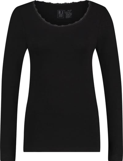 RJ Thermo Dames Shirt Lange Mouw met Kant Zwart M
