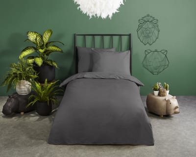 HIP dekbedovertrek effen kleur - 1 persoons 140x200/220 cm - Antraciet - 100% Katoen satijn