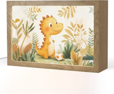 Nachtlampje 30x20 cm - Kinder lampje - Dino - Voetbal - Oranje - Tafellamp kinderkamer - Slaapkamer lamp - Bedlamp kinderen - Kinderlampje stopcontact - Wandlamp babykamer - Nachtlampjes