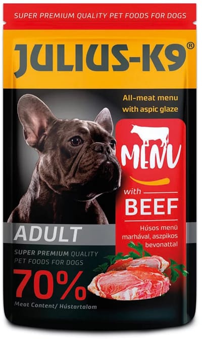 Julius-K9 - Natvoer Hond - Maaltijdzakjes - Rund - 10 x 125g
