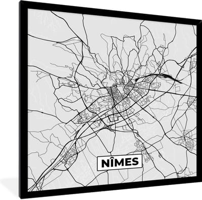 Fotolijst incl. Poster - Stadskaart - Frankrijk - Kaart - Nîmes - Plattegrond - 40x40 cm - Posterlijst
