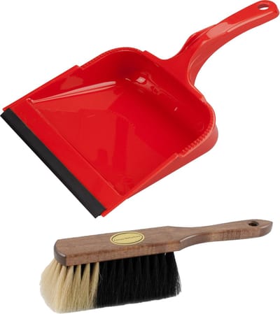 Brumag Stoffer en blik set - Vienna - blik kunststof - rood - 35 x 23 cm - borstel zacht paardenhaar 29cm