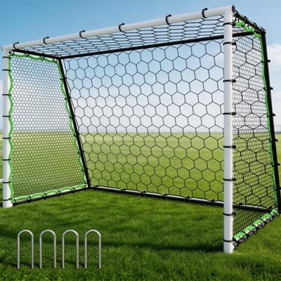 3-in-1 voetbaldoel voor jeugd en volwassenen, weerbestendig, stabiel voetbaldoel met net, grondankers, buitendoelmuur voor tuin, park, strand, 210*150*110cm, wit