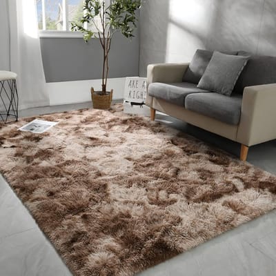 Famanu - Pluche tapijt, wollig, rond, grote maat, moderne woonkamer,, meisjes, zacht en pluizig tapijt voor de slaapkamer/woonkamer/kinderkamer (bruin, 80 x 150 cm)