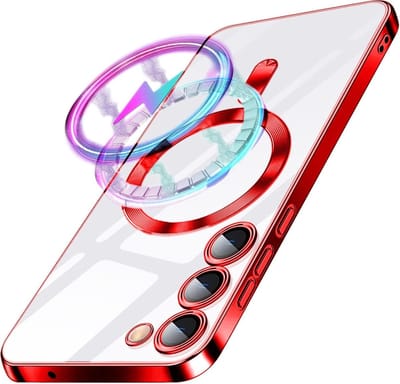 Hoesje Geschikt Voor Samsung Galaxy S23 hoesje Magnetisch Met Lens beschermer Transparant / Rood – Magneet hoesje