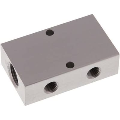 2xG 3/8'' x 4xG 1/8'' Aluminium Verdeelblok Dubbelzijdig 16 Bar - FL2-F-A-038G-018G-4MD