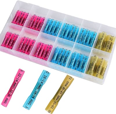 RUNCCI-YUN 100 stuks, hitte-krimpen, stootverbinders, kabelverbinders, krimpverbinders, kabelschoenen, krimpverbinders, automotive, waterdicht-geïsoleerd, draadterminal (rood 45+ blauw 45+ geel 10)