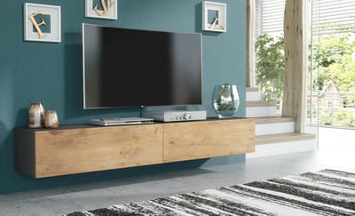 Pro-meubels - Zwevend Tv-meubel - Tv kast - Tunis - Antraciet - Eiken - 200cm 2x100cm